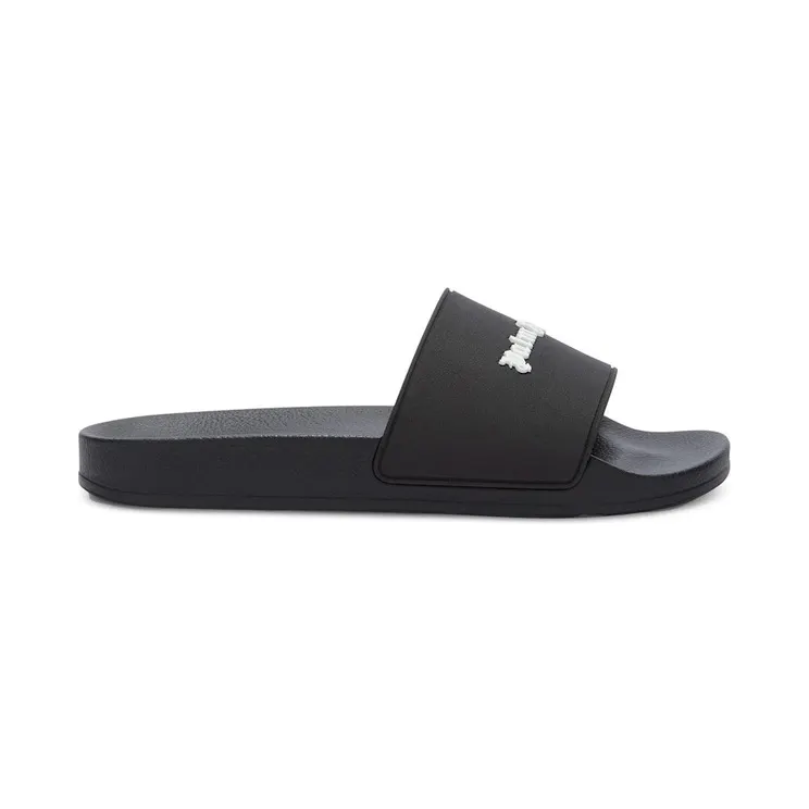 Palm Angels Classic Logo Pool Slides Black White (PMIC010C99MAT0011001)