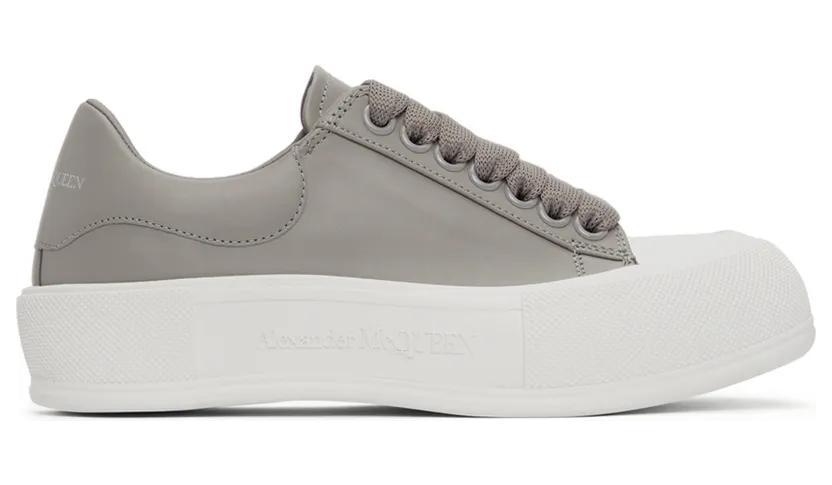 Alexander McQueen Black & White Leather Deck Plimsoll Sneakers (667245WIAB6)