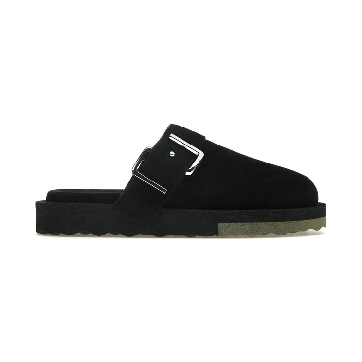 OFF-WHITE Sponge Buckle Slippers Black Khaki (OMIC003S22LEA0011063)