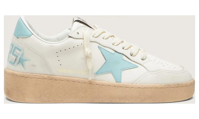 Golden Goose Women’S Ball Star In White Leather With Light Blue Star (GWF00804.F008501.10422)