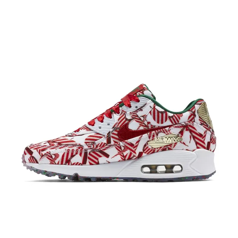 Nike Air Max 90 Candy Cane Christmas 2015 (W) White/University Red-Metallic Gold (813150-101)