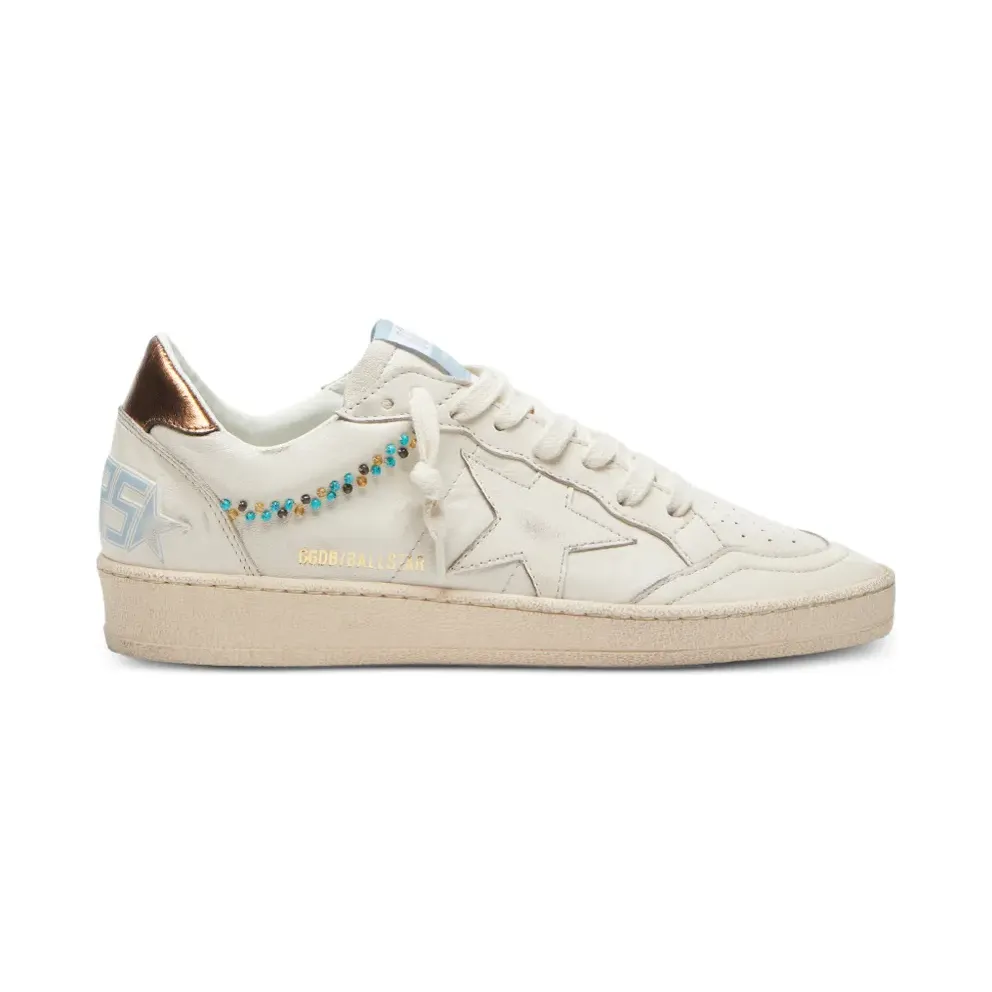 Golden Goose Ball Star Sneaker aus Nappaleder mit Perlenstickerei, Stern aus Nappaleder und Fersenbesatz in Metallic-Optik – Nude (GWF00117F008562)