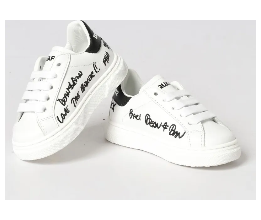 Dsquared2 Boy’s Low-Top Calfskin Sneakers with Printed Logo White (8266501) (3)