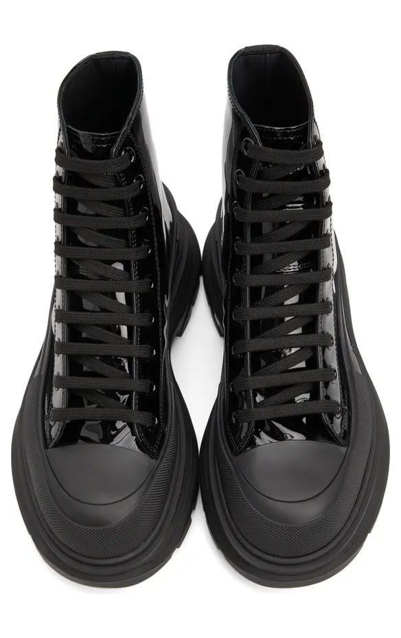 Alexander McQueen Black Patent Tread Slick High Sneakers (668775WIA35) (5)