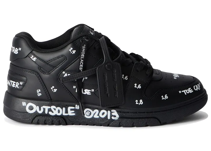 OFF-WHITE Out Of Office Low Tops Black White Text Motifs (OMIA189F25LEA0071001)