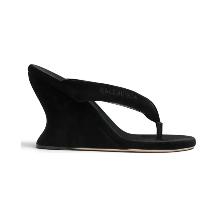 Balenciaga Velvet Geata Wedge Thong Sandal Black (876727-WCDQ0-1000)