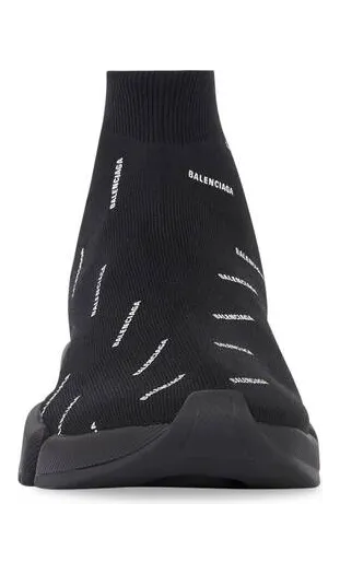 Balenciaga Speed Trainer 2.0 All Over Logo Black White (W) (617196W2DBO1090) (2)