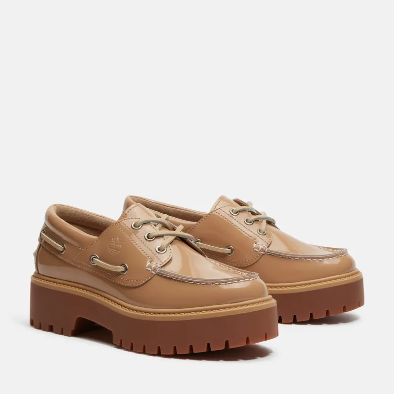 Timberland Stone Street Platform Boat Shoe Beige Patent Leather (TB0A2GVF-AKJ)