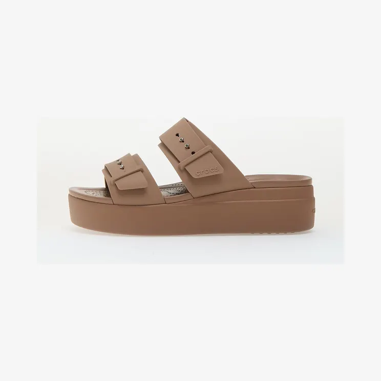 Crocs Brooklyn Buckle Low Wedge Sandal Latte