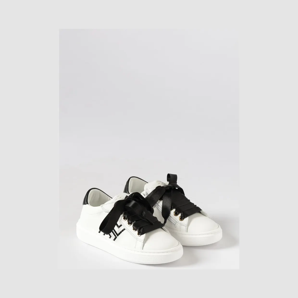 Elisabetta Franchi Leather Sneakers with Rhinestone Logo Ivory (F4A9E05040092B092)