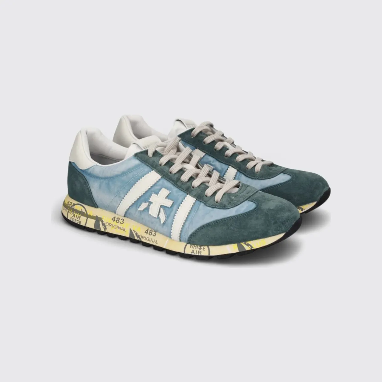 Premiata Lucy Sneakers in Suede and Used Nylon Blue (LUCY8188)
