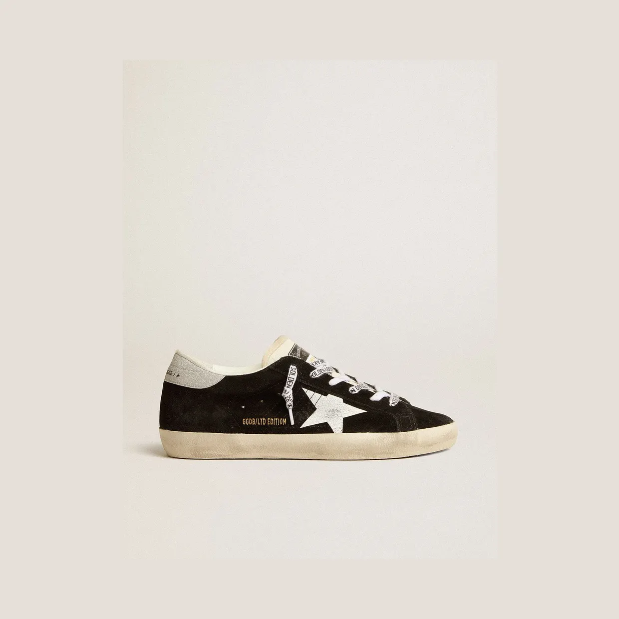 Golden Goose Super-Star Ltd In Black Suede With White Printed Star And Silver Glitter Heel Tab (GWF00661.F005166.90220)