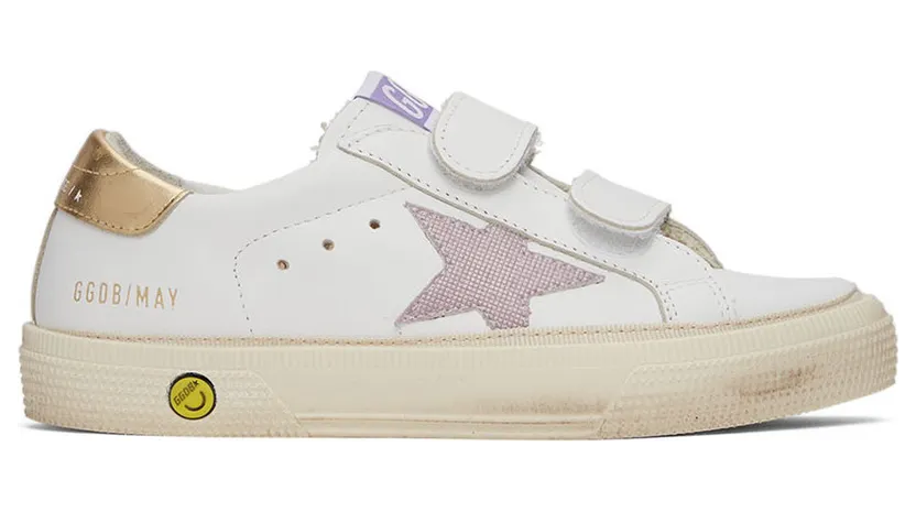 Golden Goose Kids White & Pink Check Star May School Sneakers (GYF00198.F001995.10761)