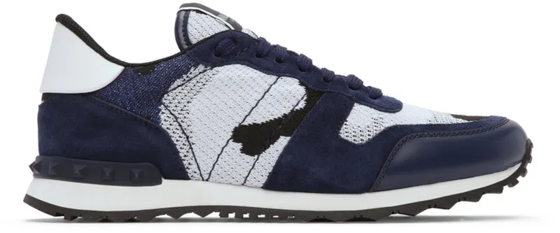 Valentino Garavani White & Navy Mesh Camouflage Rockrunner Sneakers (WY0S0723VCN)