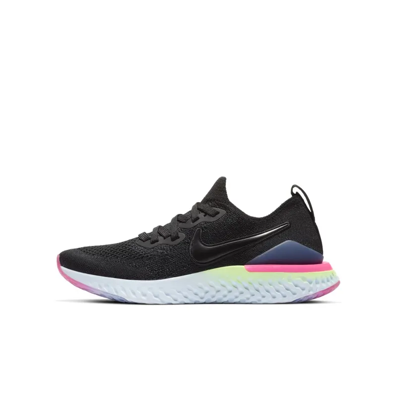 Nike Epic React Flyknit 2 Black Sapphire Hyper Pink (GS) Black/Black-Sapphire-Lime Blast-Hyper Pink-Blue Tint (AQ3243-003)