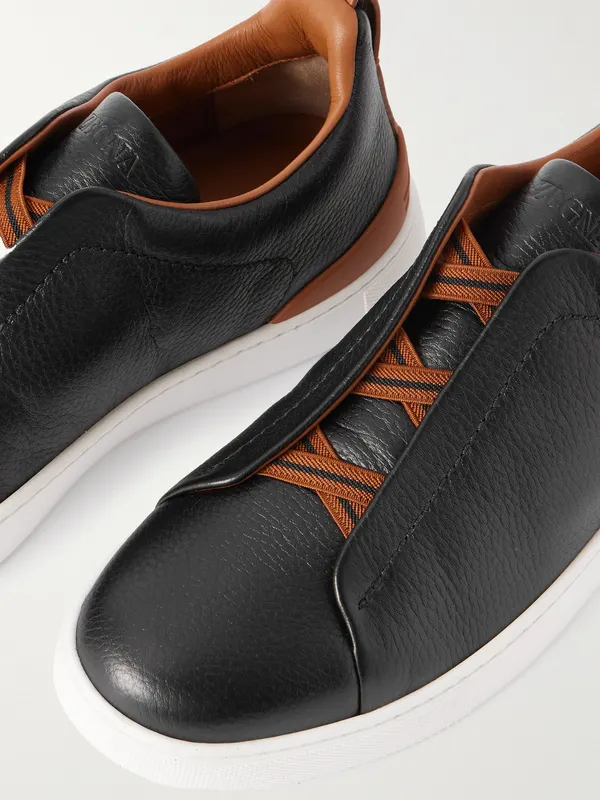 Zegna Triple Stitch™ Full-Grain Deerskin Slip-On Sneakers Black (LHCVO) (5)