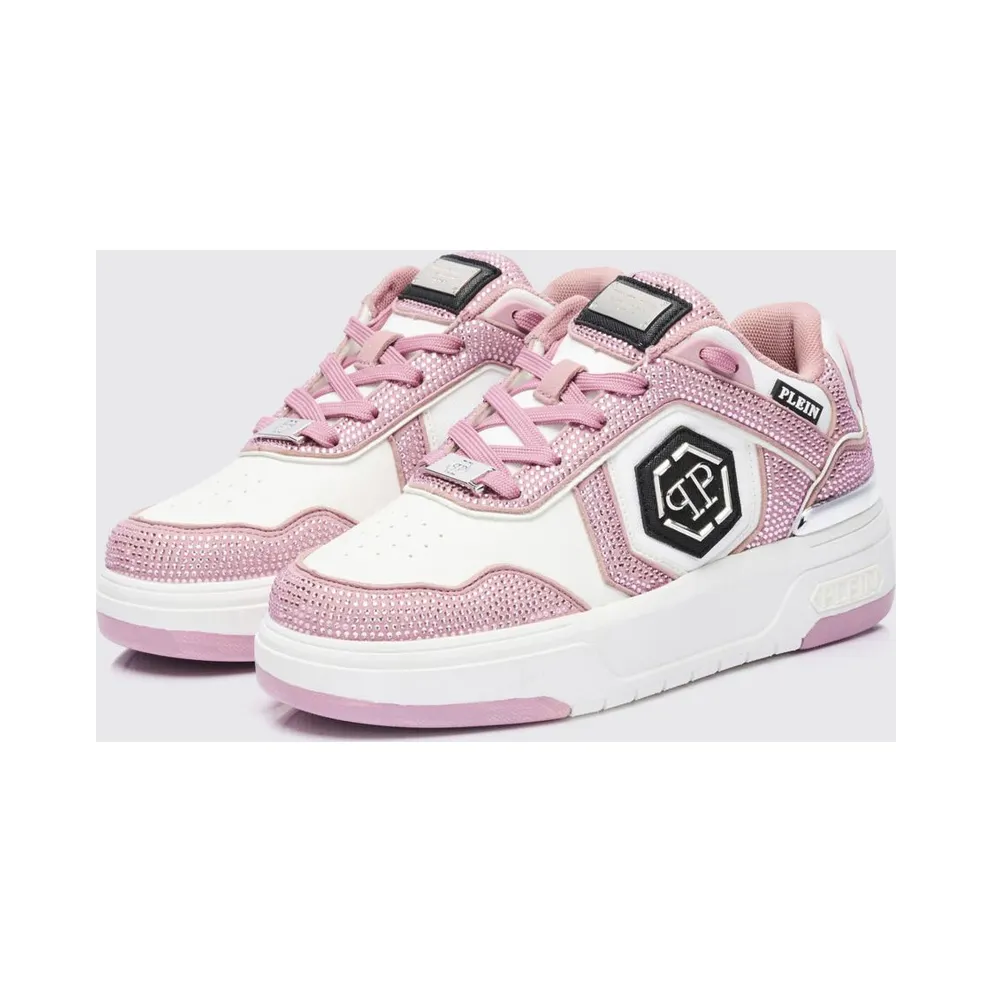 Philipp plein SK8R Leather Sneakers with Applied Rhinestones Fuchsia (SAFSUSC0923PTE003N03)