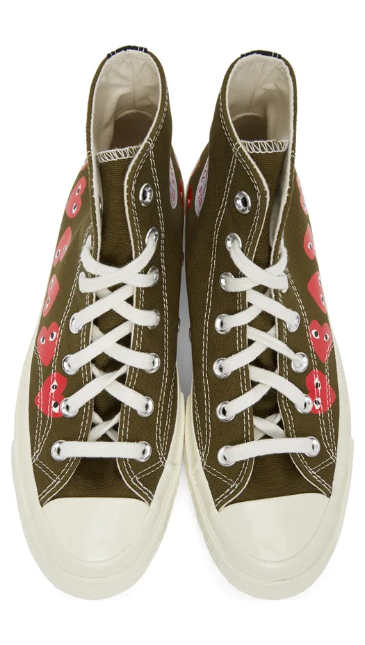 Comme des Garçons Play Khaki Converse Edition Multiple Hearts Chuck 70 High Sneakers (P1K116) (5)