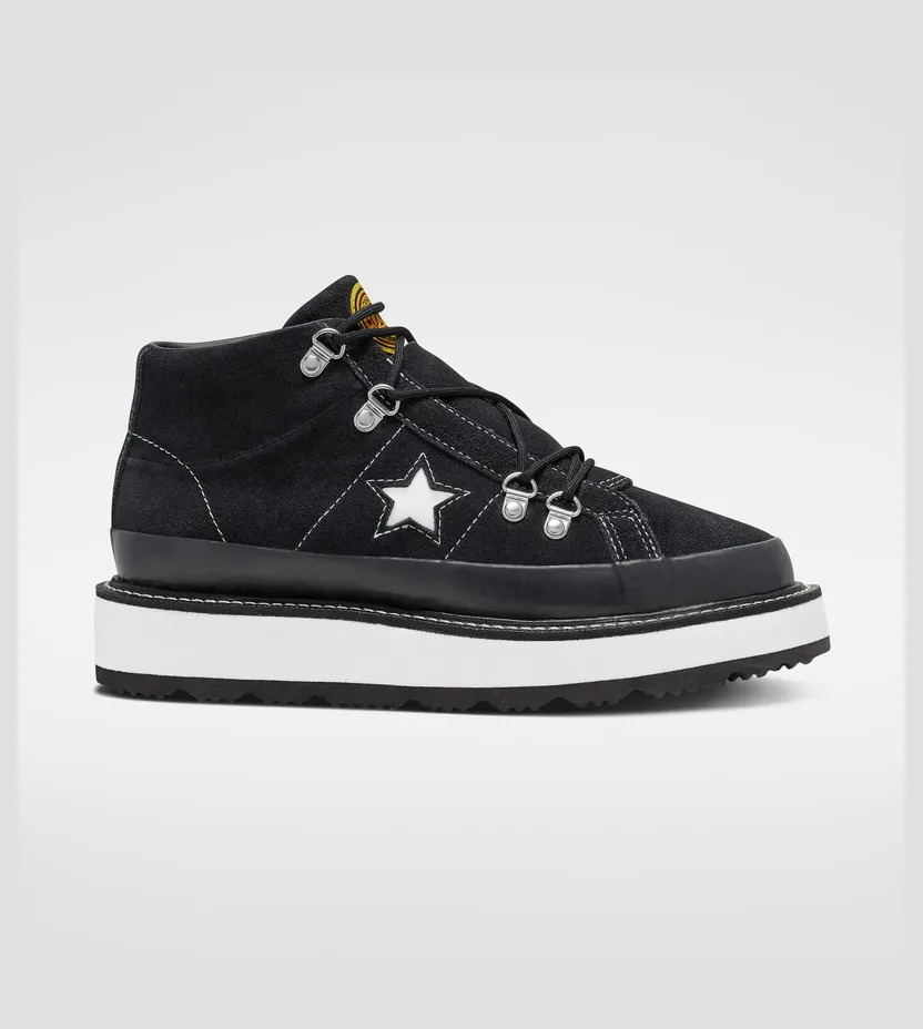 Converse Fleece Lined Boot One Star Thick Sole Black White (566163C)