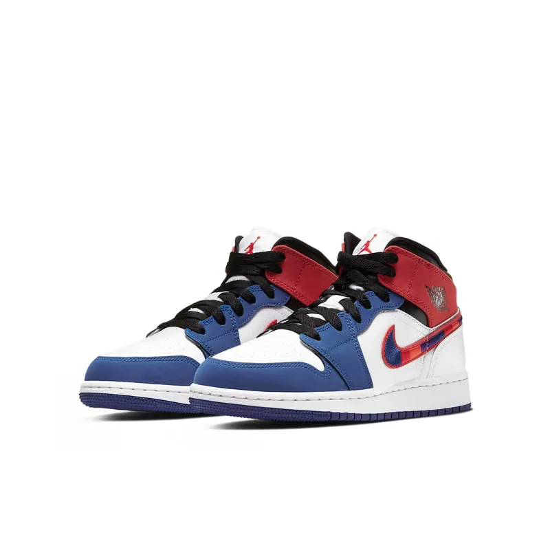 Jordan 1 Mid Rush Blue University Red (GS) White/Rush Blue-Black-University Red (BQ6931-146)