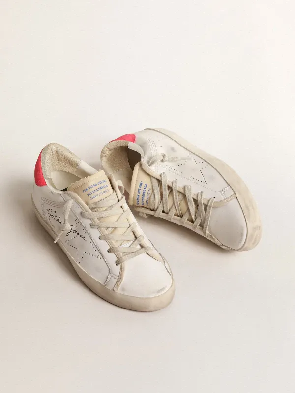 Golden Goose White Leather Super-Star With Perforated Star And Fuchsia Nylon Heel Tab (GWF00105.F004684.11495) (2)