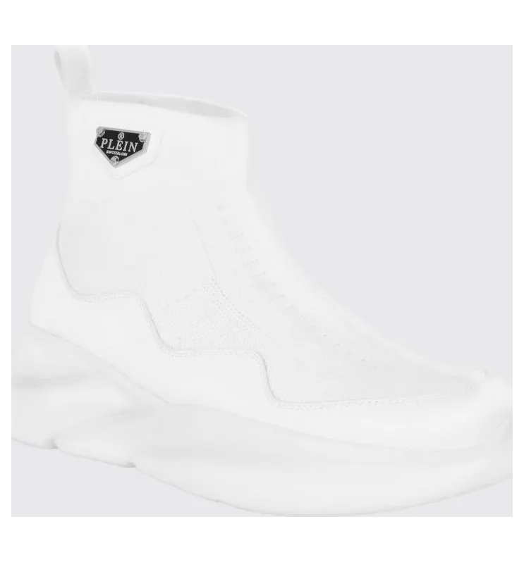 Philipp plein High-Top Slip-On Knit Sneakers with Sock Ankle White (UAFSUSC1080PTE120N01)