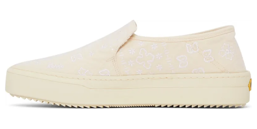 Rhude Beige Embroidered Slip-On Sneakers (RHFW21FO22040377) (3)