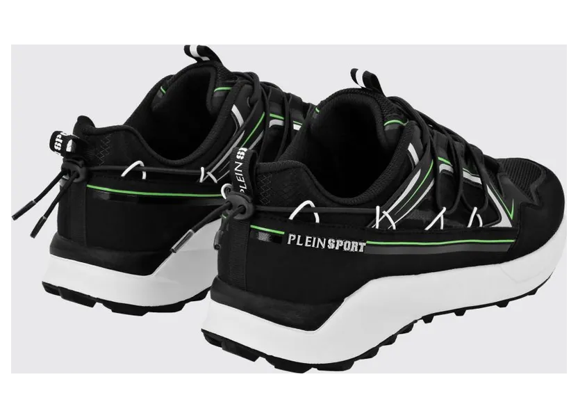 Plein Sport Striped Mesh Low-Top Sneakers with Drawstring Closure and Logo Black (UADSUSC0607STE003N02) (2)