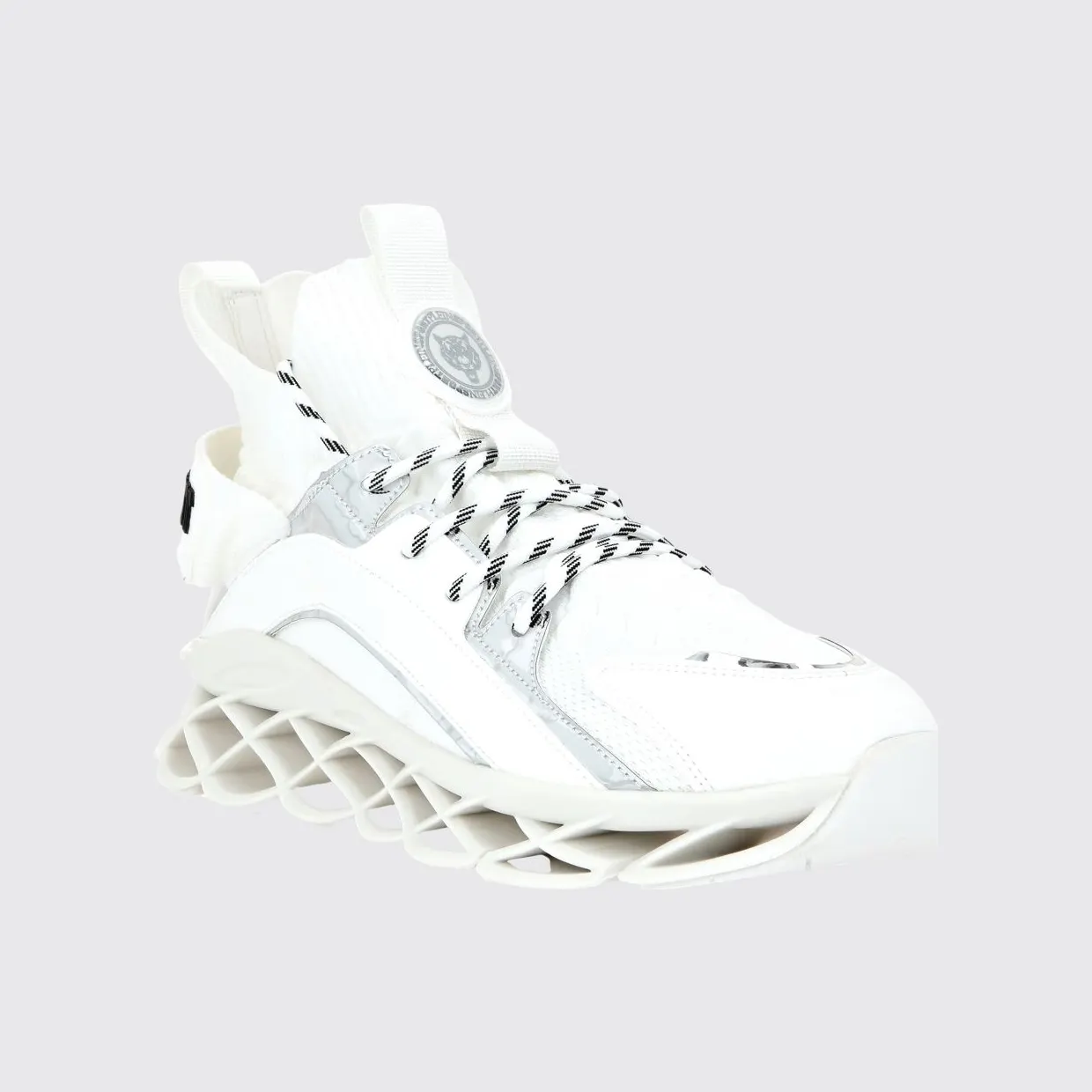 Plein Sport Runner Tiger High-Top Sneakers in Mesh with an Elasticated Ankle White (FABSUSC0334STE003N01)