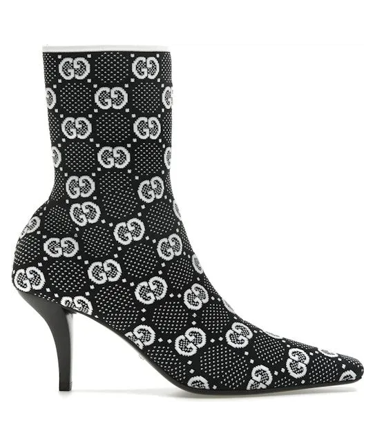 Gucci GG 75mm Knit Ankle Boots Black White Fabric (718378 FAAQP 1008)