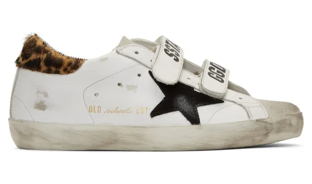 Golden Goose White Leopard Pony Old School Sneakers (G36WS206.B3)