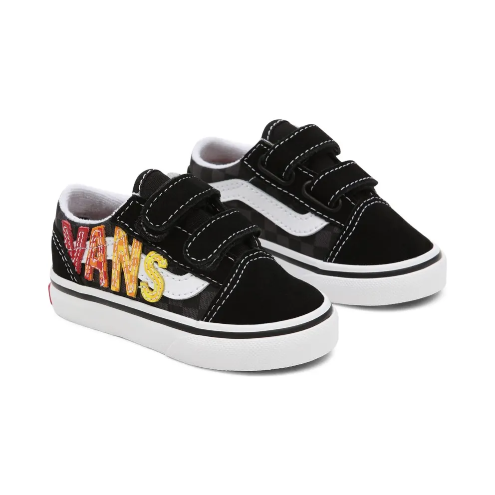 VANS Flame Logo Repeat Old Skool Velcro Toddler Shoes Black (VN000D3YABX)