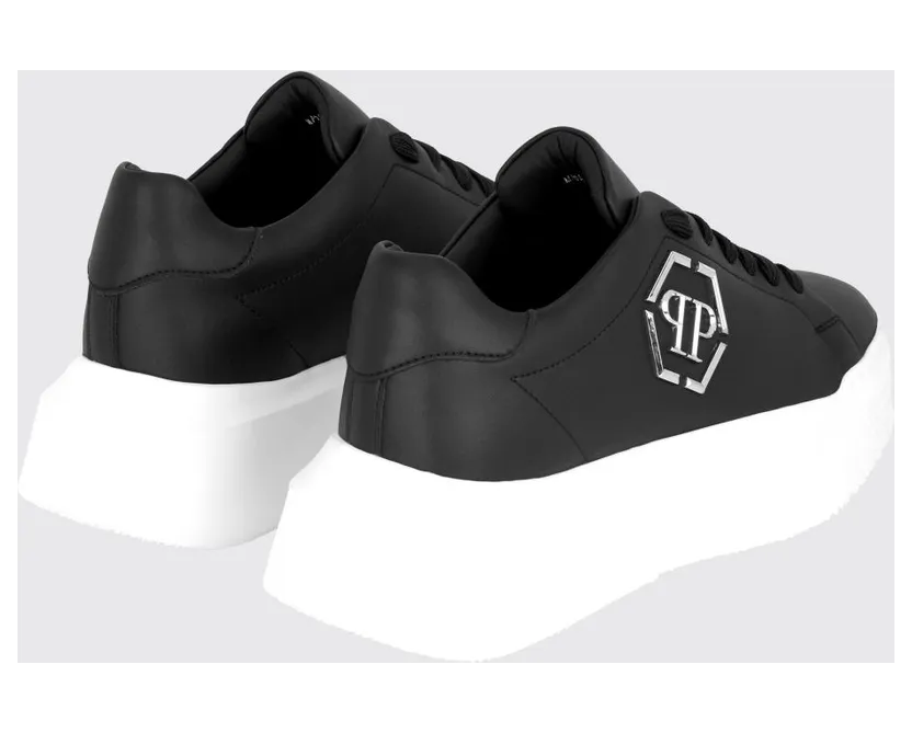 Philipp plein Low-Top Leather Sneakers with Hexagon Logo and Platform Sole Black (UAFSUSC1081PLE010N02) (2)