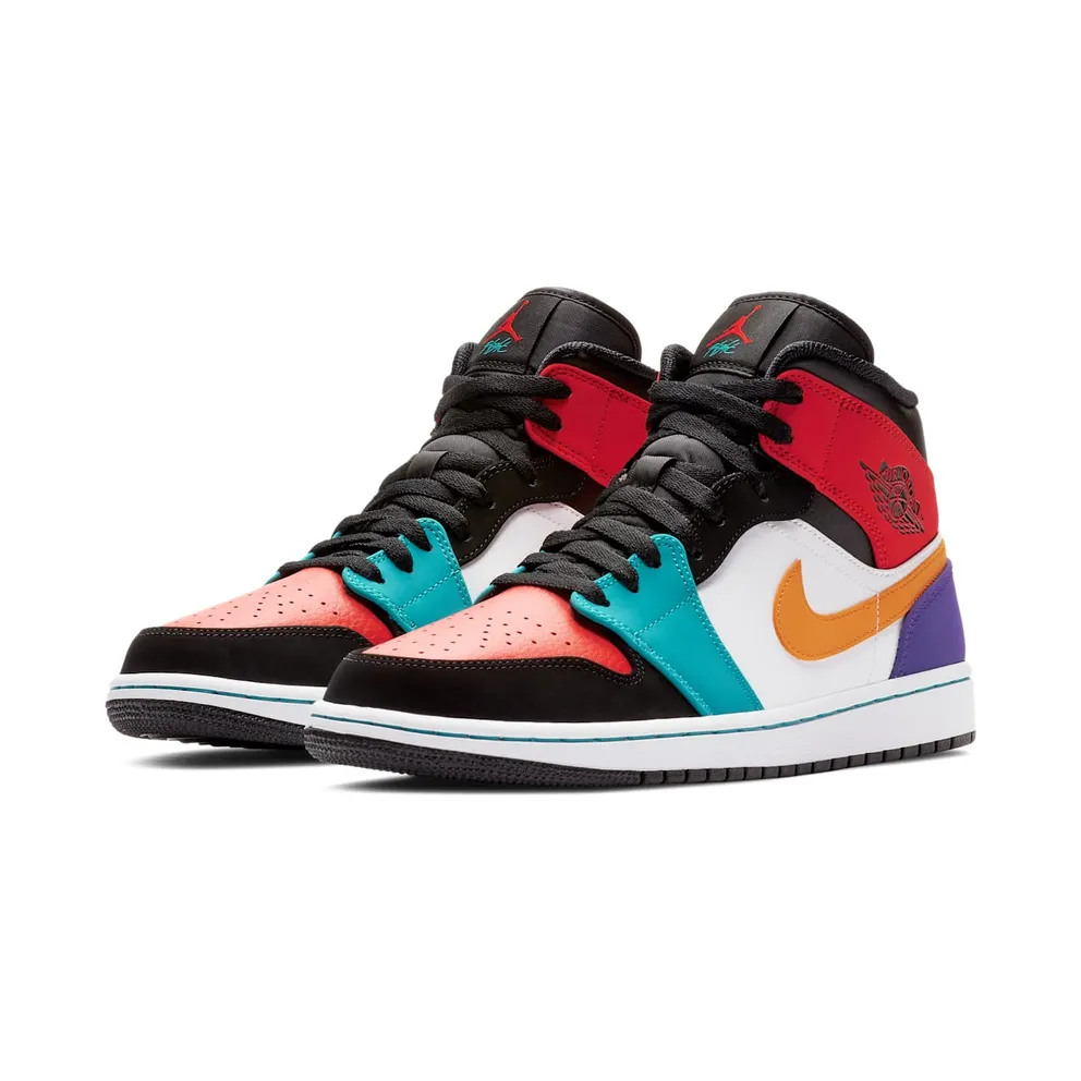 Jordan 1 Mid Bred Multi-Color White/University Red-Black-Turbo Green (554724-125)