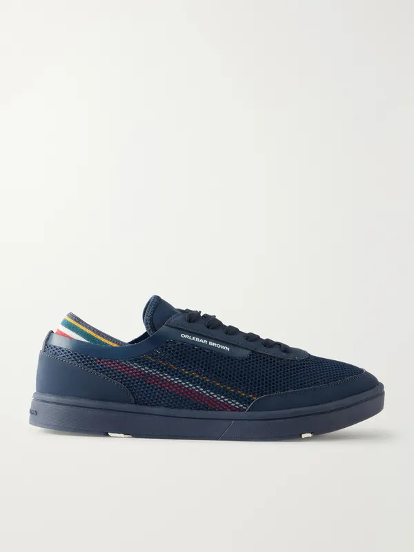Orlebar Brown Larson Striped Mesh and Canvas Sneakers Navy / Orange / Aquamarine (279102)