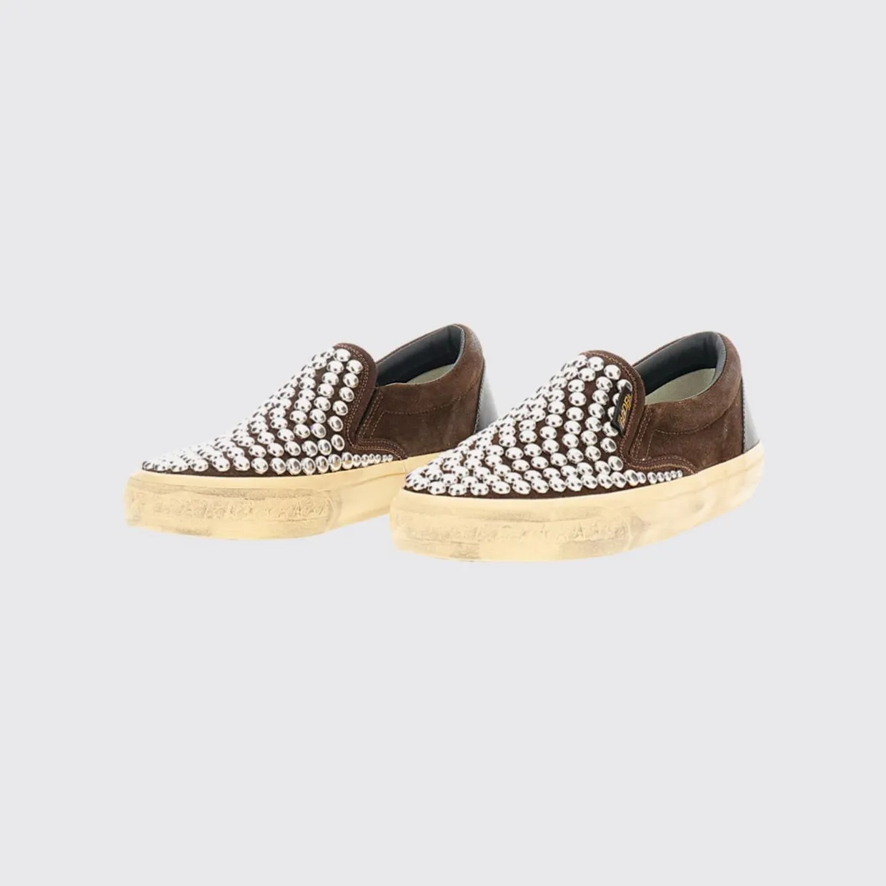 Golden goose Penstar Slip-On Suede Sneakers with Studs and Distressed Effect Brown (GWF00306F00876355381)