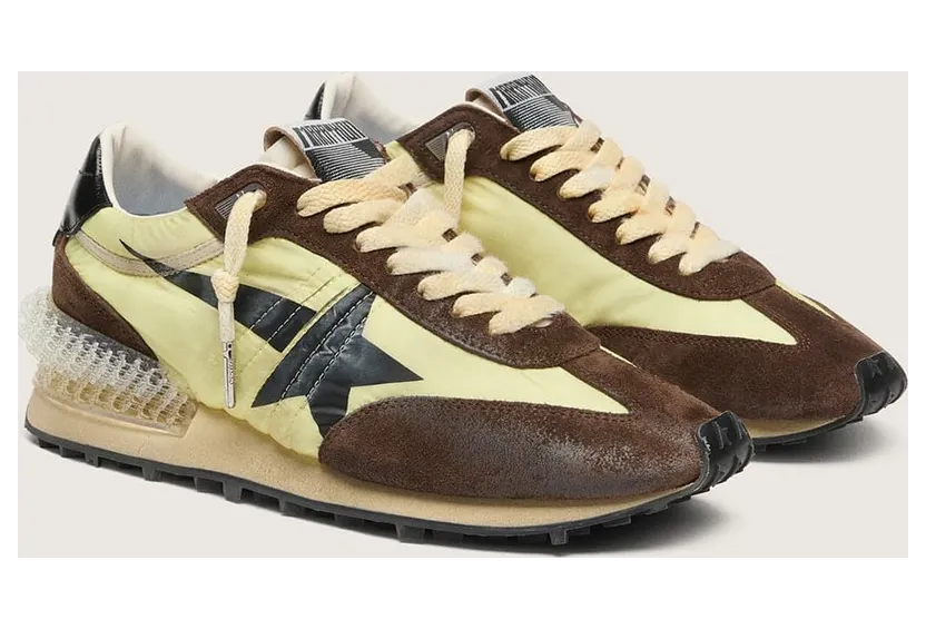 Golden Goose Women’S Marathon In Lime-Green Nylon With Black Star And Brown Suede Inserts (GWF00684.F008623.20396) (2)