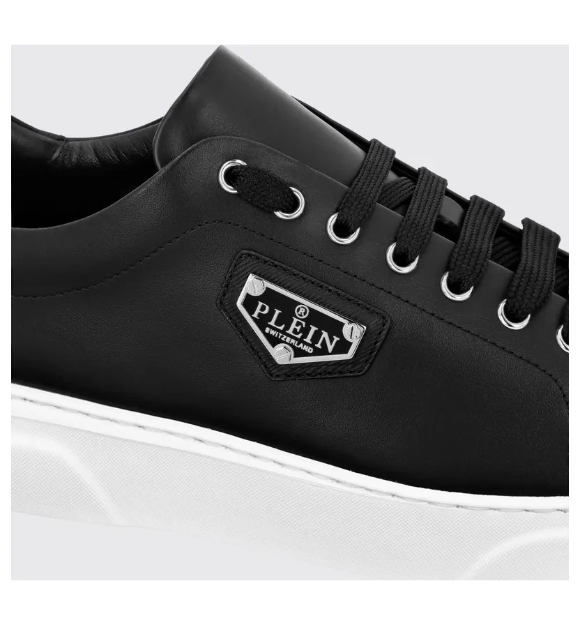 Philipp plein Smooth Leather Low-Top Sneakers with Applied Side Logo Black (UADSUSC0701PLE075N02) (2)