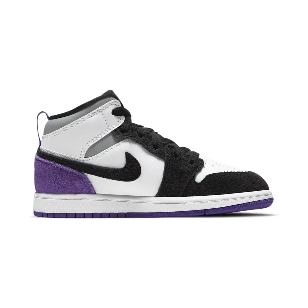 Jordan 1 Mid SE Purple (PS) White/Black-Light Solar Flare Heather-Varsity Purple (BQ6932-105)