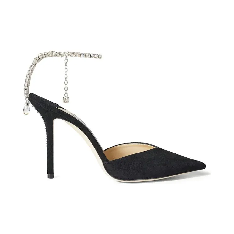 Jimmy Choo Saeda 100mm Pump Crystal Embellished Black Suede (SAEDA100EWA-Black)