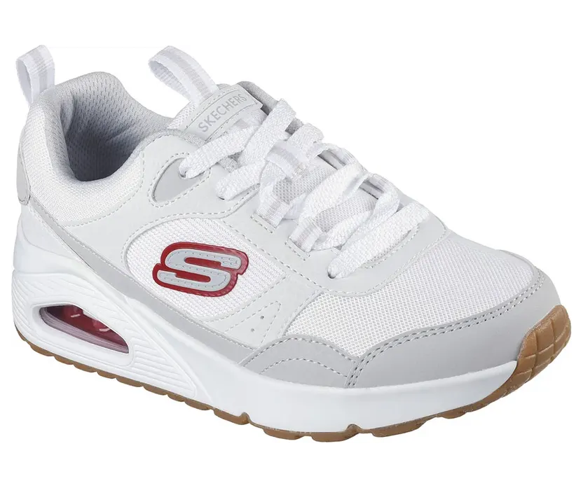 Skechers Skech White Synthetic / Gray Textile / Red Trim (403659L-WGRD)