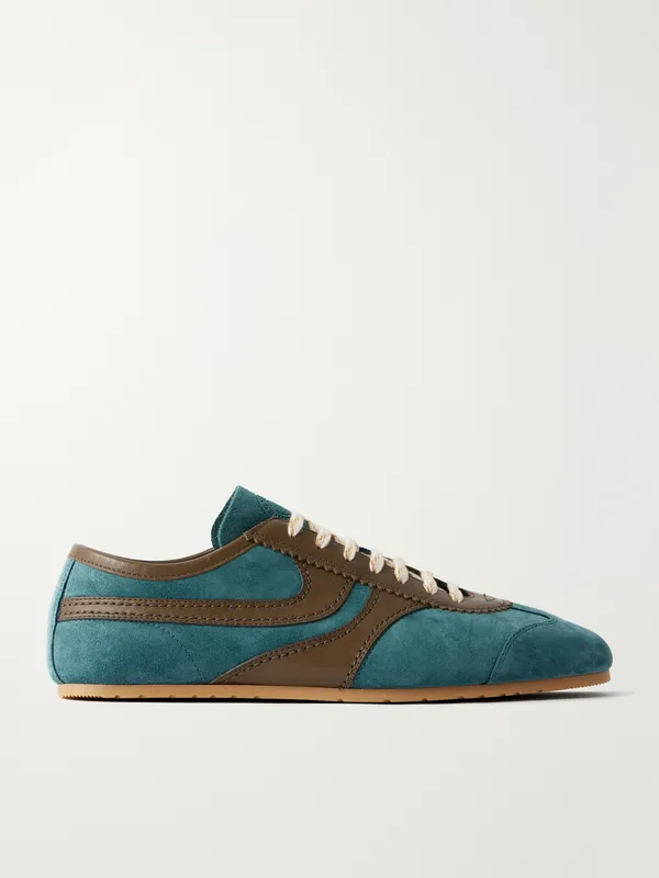 Dries Van Noten Leather-Trimmed Suede Turquoise (262-021700-0132)
