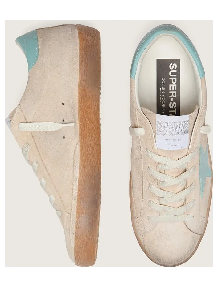 Golden Goose Women’S Super-Star In Beige Suede With Aqua-Green Star (GWF00101.F008551.15962) (3)