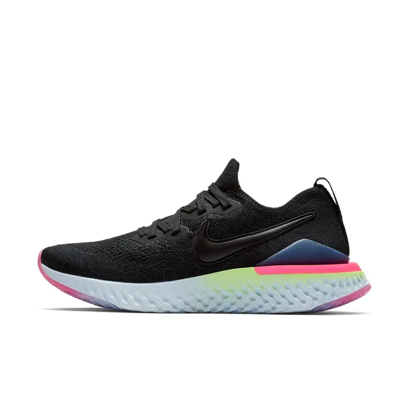 Nike Epic React Flyknit 2 Black Sapphire Hyper Pink (W) Black/Black-Sapphire-Lime Blast-Hyper Pink-Blue Tint (BQ8927-003)
