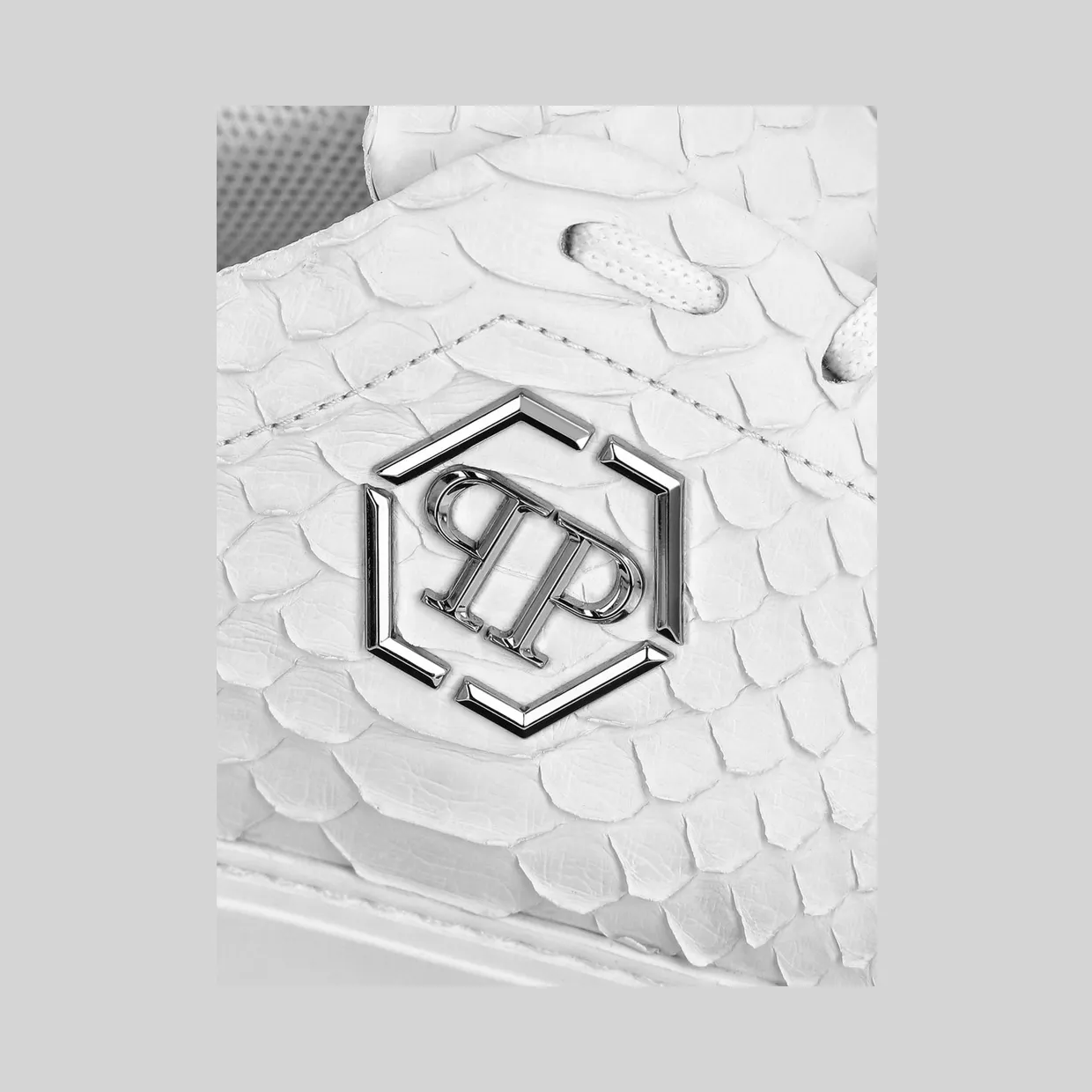 Philipp plein Python Print Leather Sneakers with Hexagon White (FAASMSC3155PLE029P01) (3)
