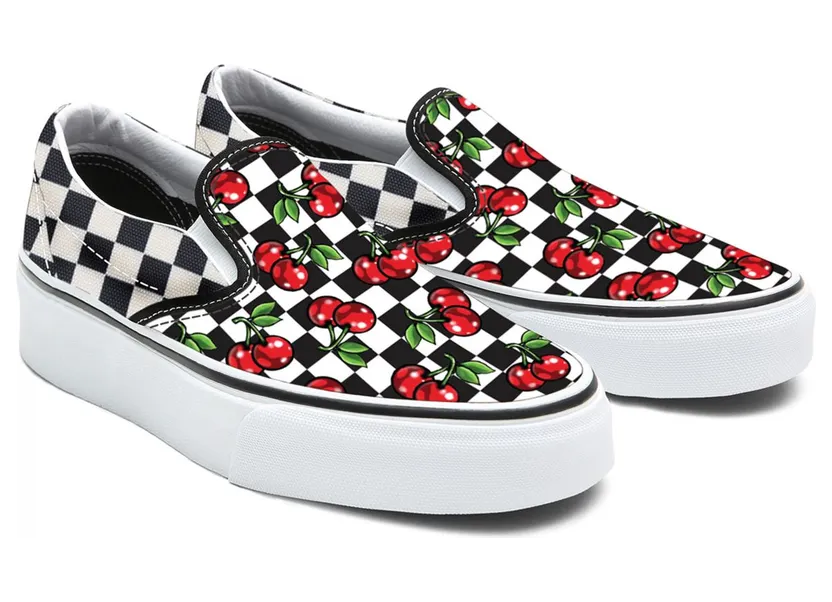 VANS Gepersonaliseerde Cherry Checkerboard Slip-on Platform Zwart (VN0A3CST060)
