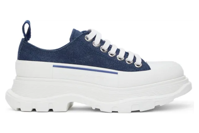 Alexander McQueen Indigo Denim Tread Slick Low Sneakers (611705 W4PD1)