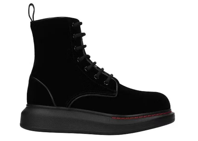 Alexander Mcqueen Hybrid Lace Up Boot Velvet Black (586395W4IKX1000)