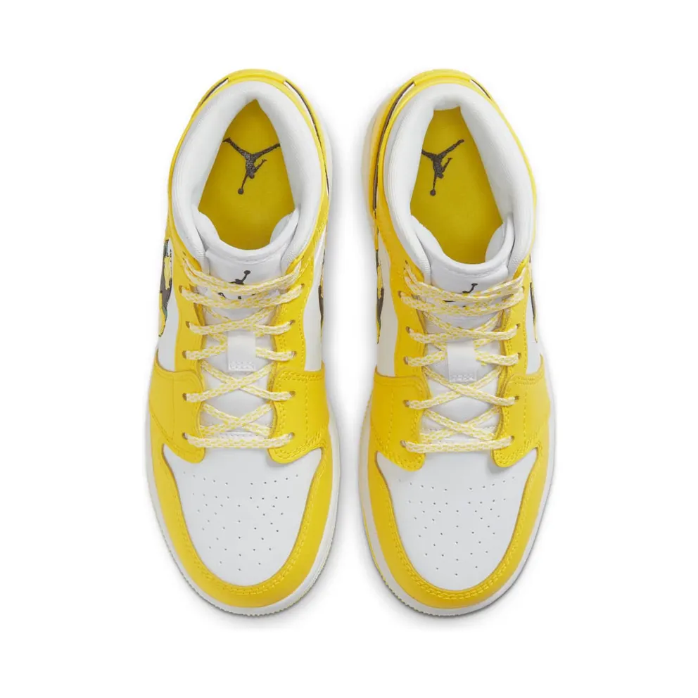 Jordan 1 Mid Dynamic Yellow Floral (GS) Dynamic Yellow/Black-White (AV5174-700)