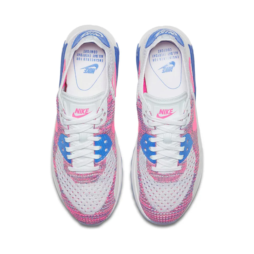 Nike Air Max 90 Ultra 2.0 Flyknit “White / Medium Blue / Bright Melon / Racer Pink” (881109-103)